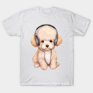 Watercolor Poodle Dog with Headphones T-Shirt